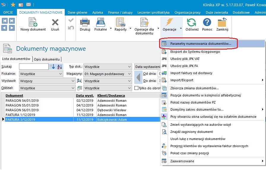 paramentry numerowania dokumentow