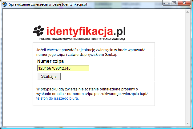 Identyfikacja.pl - Okna sprawdzenie numeru microchip