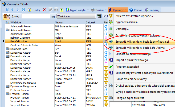 Sprawdzenie microchipu w kartotece zwierząt