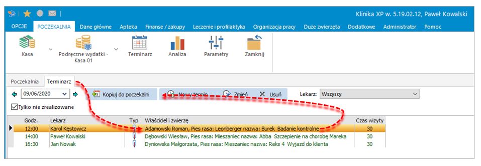 terminarz w poczekalni